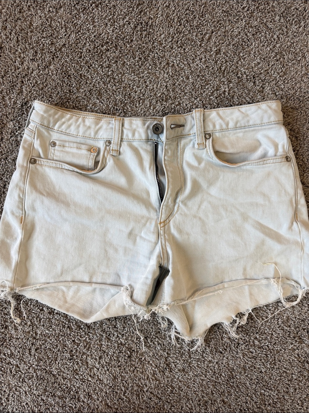 rag & bone Light Cream High-Rise Frayed Hem Denim Shorts